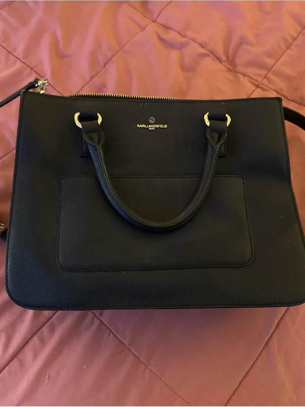 Karl Lagerfeld Black Top-Handle Satchel with Gold Hardware